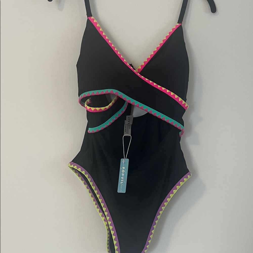 Popvil Black One Piece with Vibrant Trim. NWT